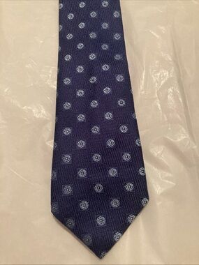 Canali 1934 Navy Men's Silk Tie with Geometric Medallion Pattern- current